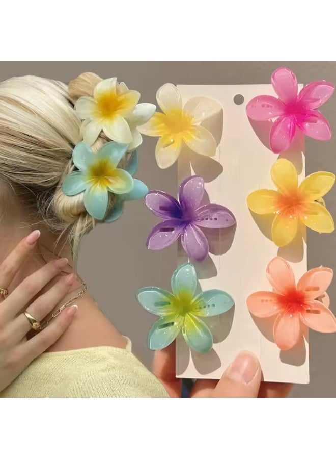 GoodBuy Set of six trendy Shiny Flower Hair claws Clips – 6 Vibrant Colors for Stylish Girls - Image 1