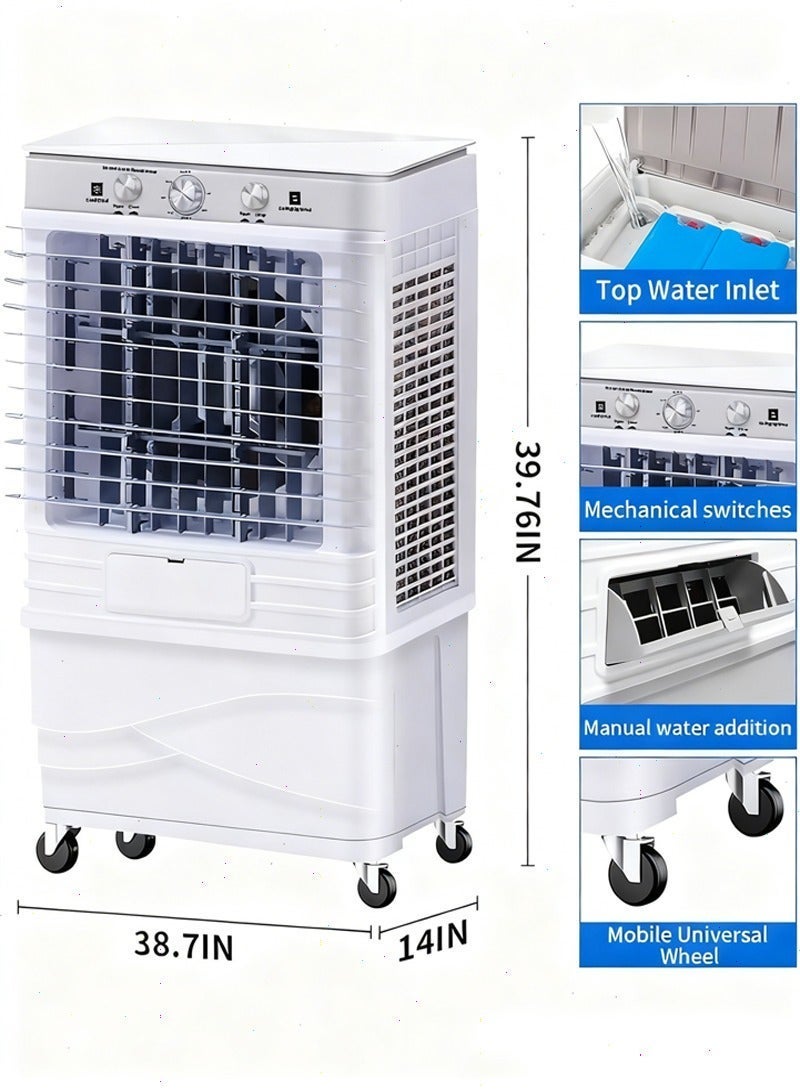 Yoawllty 45L Water Tank Swamp Cooler, Portable Evaporative Cooling Air Fan with Dual Ice Boxes, 3-Speed Wind, 120° Oscillation, Indoor & Outdoor Use, Knob Control, Prevents Dryness - Image 3