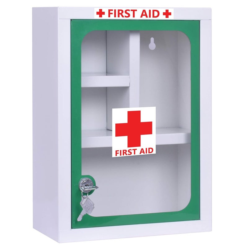 Plantex Metal Emergency First Aid Kit Box for Home/Medical Kit Box for Medicine Storage with Multi Compartments for School, Office - Lockable (Green & White) Big Size, Wall Mount