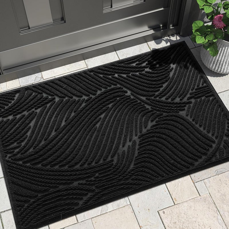 Yimobra Doormat Outdoor Entrance 29.5x17, All-Weather Waterproof Art Line Outdoor Mats for Front Door, Heavy Duty Non-Slip Welcome Matt for Garage Patio Proch Entryway Indoor, Black - Image 1
