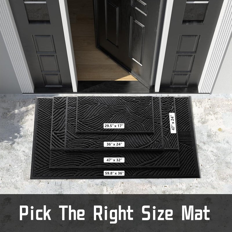 Yimobra Doormat Outdoor Entrance 29.5x17, All-Weather Waterproof Art Line Outdoor Mats for Front Door, Heavy Duty Non-Slip Welcome Matt for Garage Patio Proch Entryway Indoor, Black - Image 2
