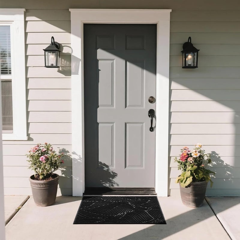 Yimobra Doormat Outdoor Entrance 29.5x17, All-Weather Waterproof Art Line Outdoor Mats for Front Door, Heavy Duty Non-Slip Welcome Matt for Garage Patio Proch Entryway Indoor, Black - Image 3