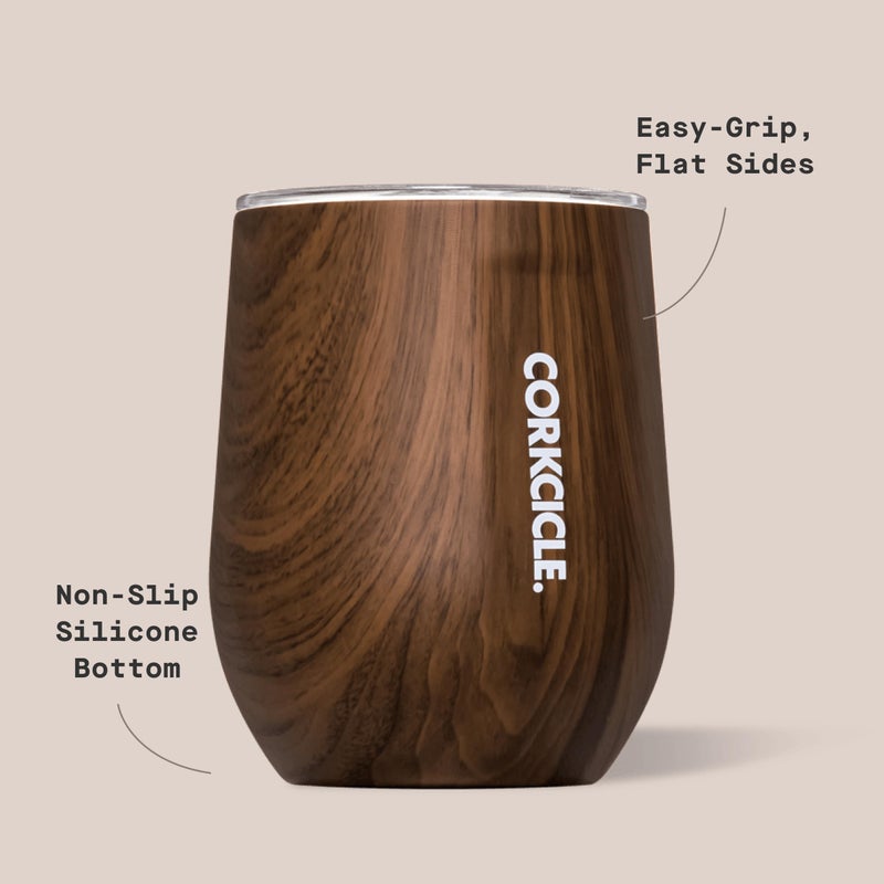 CORKCICLE كوب نبيذ غير مزود بساق من كورتككل - يحافظ على المشروبات باردة لمدة 6 ساعات وساخنة لمدة 3 ساعات - مصنوع من الفولاذ المقاوم للصدأ - سهل الإمساك - هدية لمشروبات الصيف - يحافظ على المشروبات مثلجة - 12 أونصة - خشب الجوز - Image 4