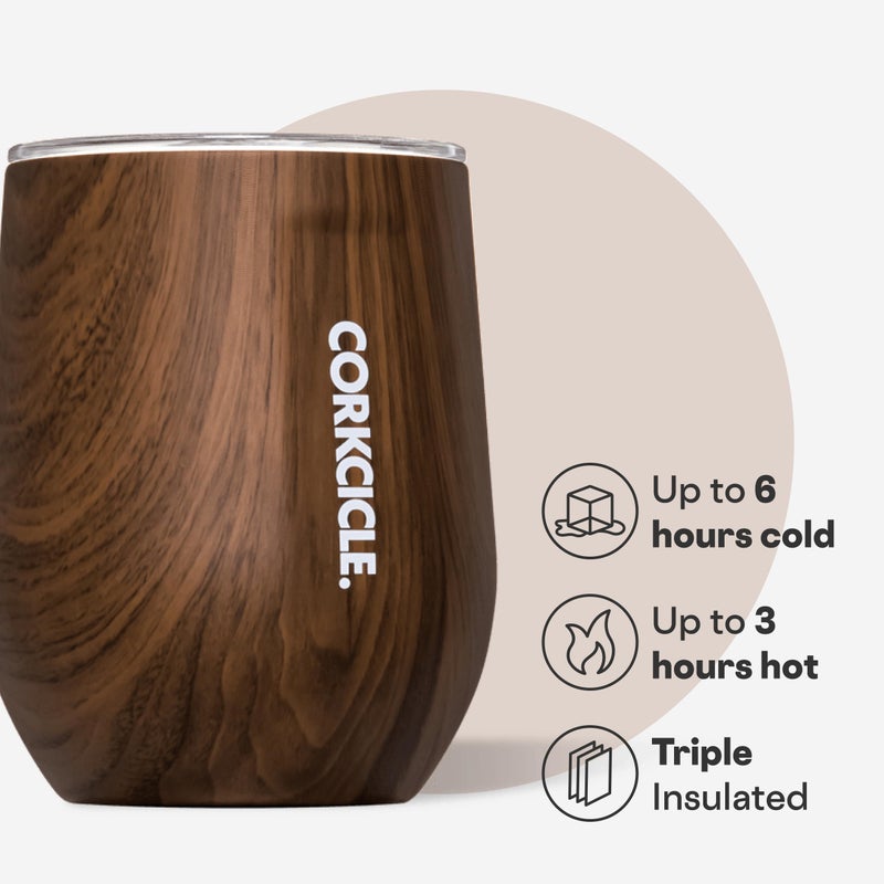 CORKCICLE كوب نبيذ غير مزود بساق من كورتككل - يحافظ على المشروبات باردة لمدة 6 ساعات وساخنة لمدة 3 ساعات - مصنوع من الفولاذ المقاوم للصدأ - سهل الإمساك - هدية لمشروبات الصيف - يحافظ على المشروبات مثلجة - 12 أونصة - خشب الجوز - Image 3