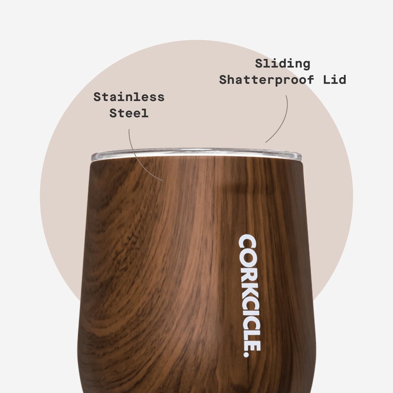 CORKCICLE كوب نبيذ غير مزود بساق من كورتككل - يحافظ على المشروبات باردة لمدة 6 ساعات وساخنة لمدة 3 ساعات - مصنوع من الفولاذ المقاوم للصدأ - سهل الإمساك - هدية لمشروبات الصيف - يحافظ على المشروبات مثلجة - 12 أونصة - خشب الجوز - Image 5