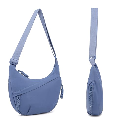 Sanxiner Crescent Crossbody Bags for Women Nylon Slouchy Sling Hobo Bag,Spacious Dumpling Shoulder Handbag Trending Cross Body Purses (1-Blue) - Image 5