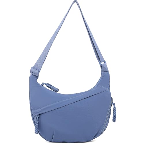 Sanxiner Crescent Crossbody Bags for Women Nylon Slouchy Sling Hobo Bag,Spacious Dumpling Shoulder Handbag Trending Cross Body Purses (1-Blue) - Image 1