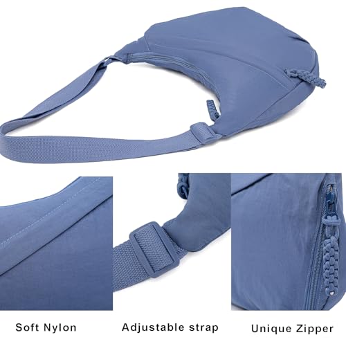 Sanxiner Crescent Crossbody Bags for Women Nylon Slouchy Sling Hobo Bag,Spacious Dumpling Shoulder Handbag Trending Cross Body Purses (1-Blue) - Image 4