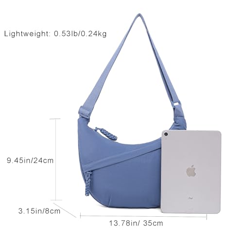 Sanxiner Crescent Crossbody Bags for Women Nylon Slouchy Sling Hobo Bag,Spacious Dumpling Shoulder Handbag Trending Cross Body Purses (1-Blue) - Image 2