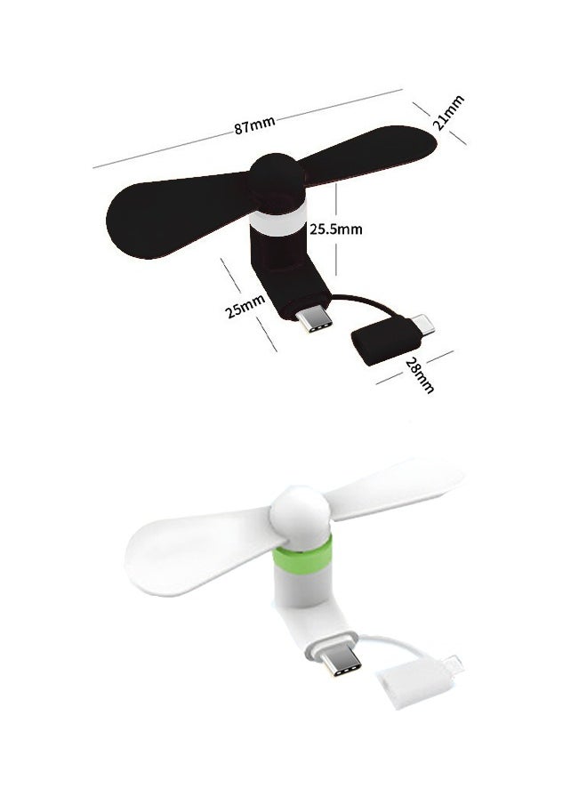 Generic 2 Piece Mini Cell Phone Fan Lightning and Type C 2 in 1 White and Black  - Image 2