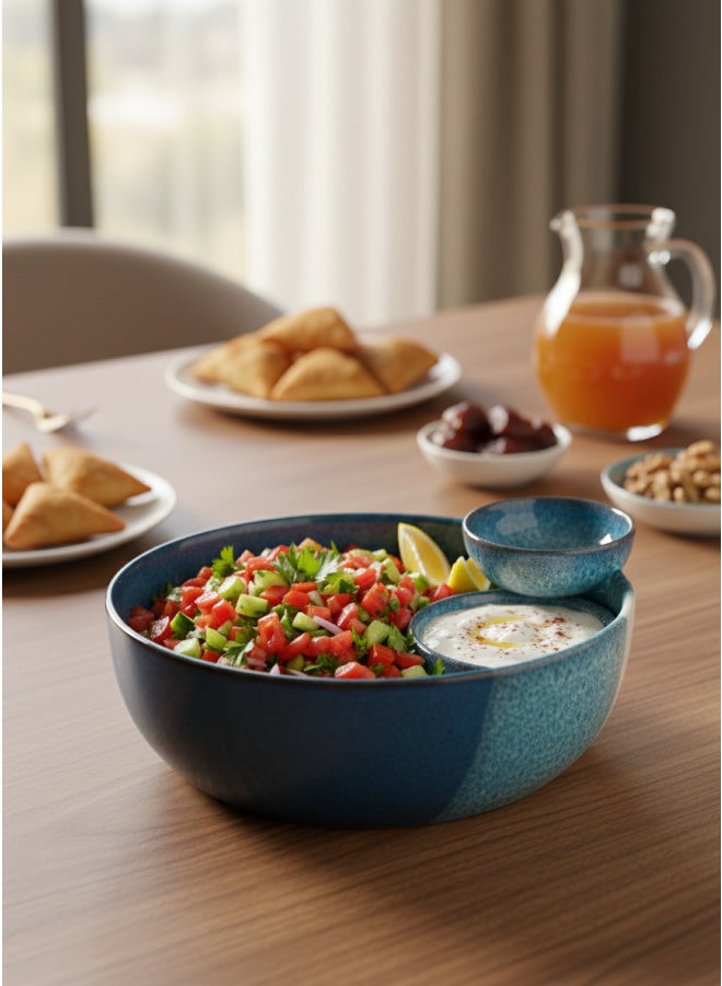 كذا هوم كاسا هوم سلطانية مقبلات سيراميك أزرق بحاملة صوص مدمجة وعاء 2-في-1 مصر - Image 1