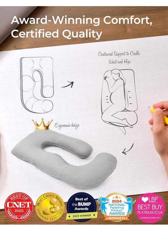 Y&D Pregnancy Pillows for Sleeping, U Shaped Full Body Maternity Pillow with Removable Cover - Support for Back, Legs, Belly, HIPS for Pregnant Women, 57 Inch Pregnancy Pillow for Women, Grey  - Image 4