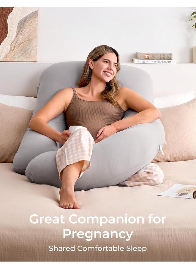 Y&D Pregnancy Pillows for Sleeping, U Shaped Full Body Maternity Pillow with Removable Cover - Support for Back, Legs, Belly, HIPS for Pregnant Women, 57 Inch Pregnancy Pillow for Women, Grey  - Image 3