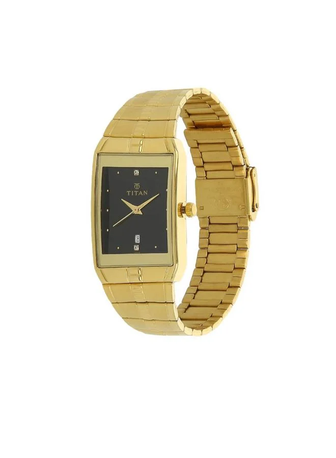 تيتان ساعة رجالية بعرض أنالوج وسوار معدني ذهبي