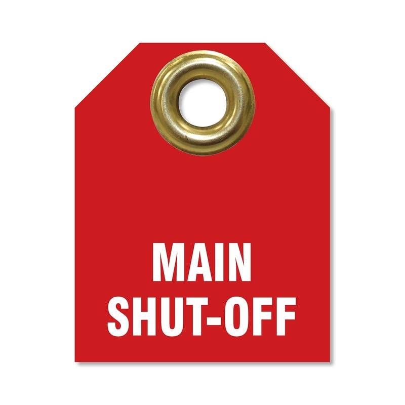 AccuformNMC Shut Off Valve Tags, Main Shut Off (Pack of 5), 2.5" H x 2" W, Red Plastic Double Sided Pipe Tags with Metal Grommet, TDW216 - Image 5