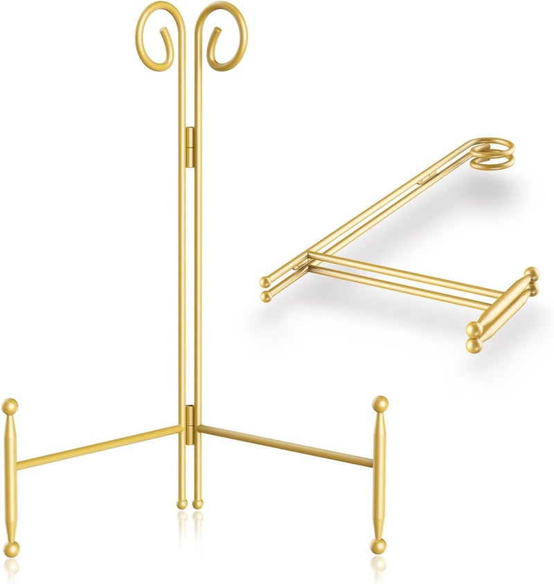 SVENJBB Plate Stands for Display, 8 Inch Plate Holder Display Stand, Gold Picture Frame Stand for Table, Decorative Easel Stand for Photo, Art, Plates and Books (2 Pack) - Image 1