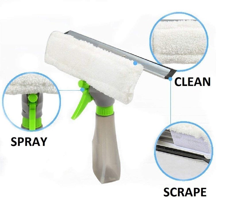 ARANKA ARANKA 3 in 1 Plastic Easy Glass Spray Type Cleaning Brush Wiper Clean Shave Car Window Cleaner Mirror Glass Floor Stove with Spray Cleaning Cloth multicolor  - Image 3