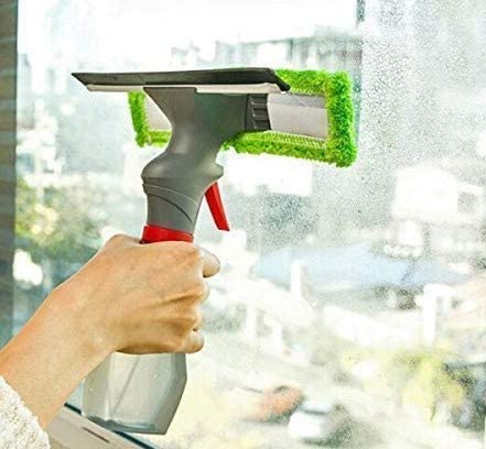 ARANKA ARANKA 3 in 1 Plastic Easy Glass Spray Type Cleaning Brush Wiper Clean Shave Car Window Cleaner Mirror Glass Floor Stove with Spray Cleaning Cloth multicolor  - Image 1