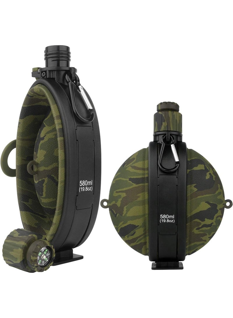 Military Water Bottle - Newly Designed Silicone Water Kettle Canteen with Compass Bottle Cap for Hiking Camping Outdoors, BPA Free 19.8 oz  - 580 ml - Image 1