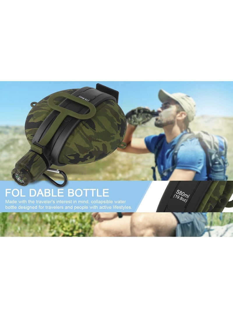 Military Water Bottle - Newly Designed Silicone Water Kettle Canteen with Compass Bottle Cap for Hiking Camping Outdoors, BPA Free 19.8 oz  - 580 ml - Image 2