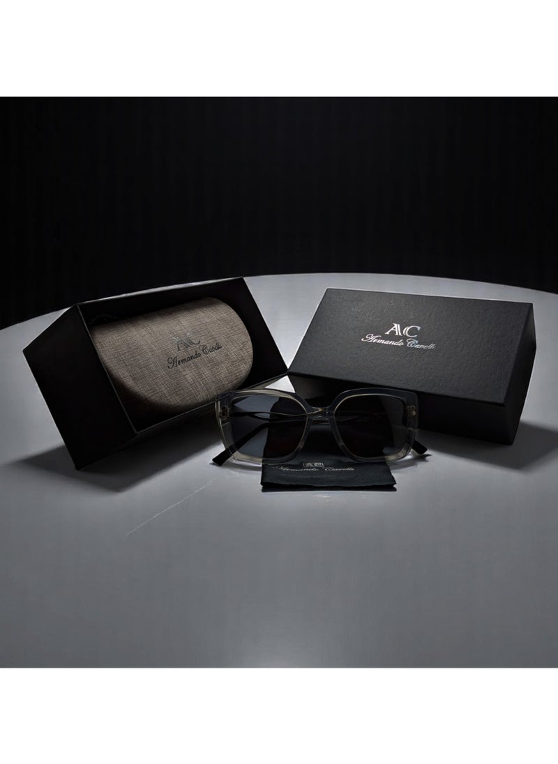 Armando Cavelli - Authentic Armando Cavelli sunglasses, crafted from carefully selected premium acetate for a luxurious look and longevity with extensive use. This model combines modernity and classic style, with a raw grey acetate front and silver -plated metal temples to complete your luxury look. Comes with premium polymer lenses offer UV400 protection in a grey. - Image 1