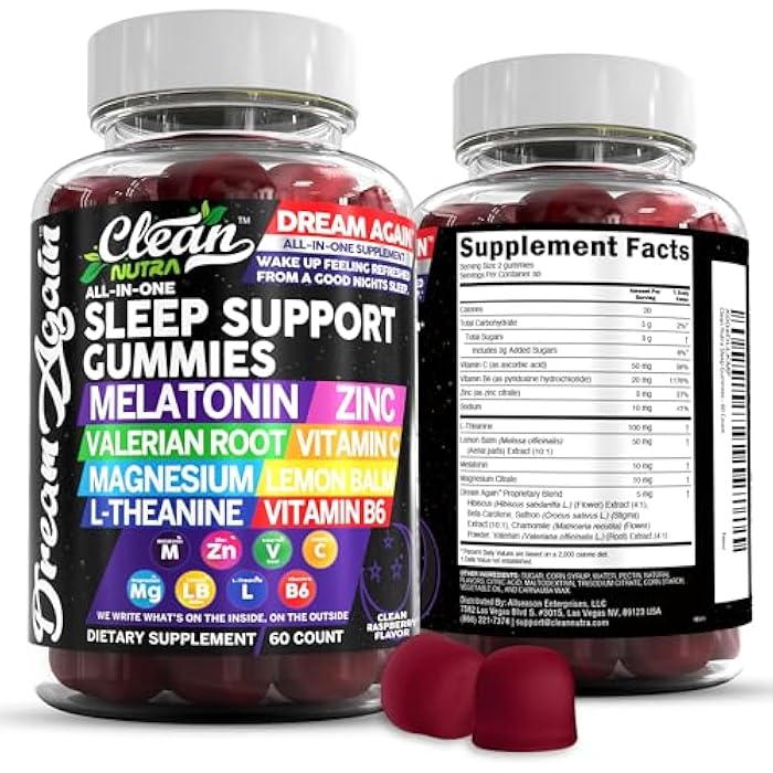Clean Nutraceuticals Clean Nutra Melatonin Gummies 10mg | Sleep Aid Valerian Root L-Theanine Vitamin B6 C Lemon Balm Magnesium Hibiscus Beta Carotene Saffron & Chamomile Rest Support Supplement Raspberry Flavor - Image 1