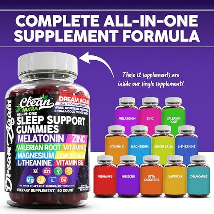 Clean Nutraceuticals Clean Nutra Melatonin Gummies 10mg | Sleep Aid Valerian Root L-Theanine Vitamin B6 C Lemon Balm Magnesium Hibiscus Beta Carotene Saffron & Chamomile Rest Support Supplement Raspberry Flavor - Image 2