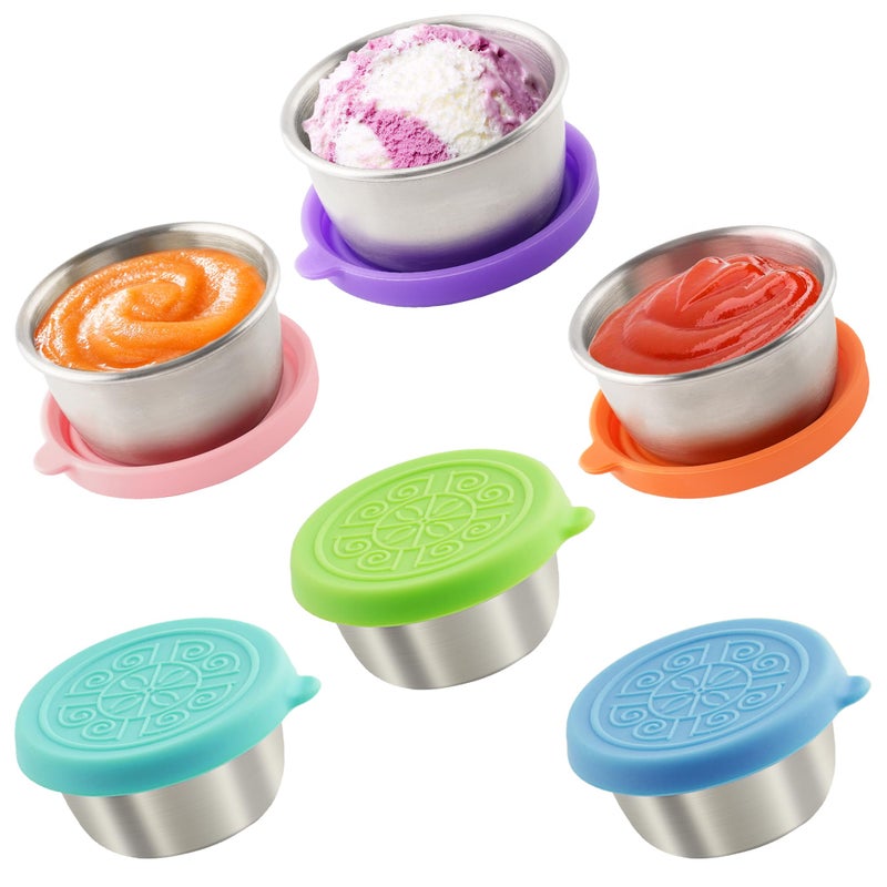 Qukaka 6x1.6 Oz Salad Dressing Containers With Lids  Small Leakproof Reusable Stainless Steel Salad Dressing Container To Go For Lunch Boxes Sauce containers  Picnics Travel Meal Prep And Kitchen Storage. - Image 1