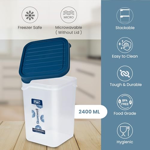 FLAIR Storewell Square Food Storage Containers Set of 4 (2400 ML)- Blue, Air Tight Containers for Kitchen Storage Ideal kitchen box for Rice, Atta and Grains, BPA-Free, Food Grade - Image 2