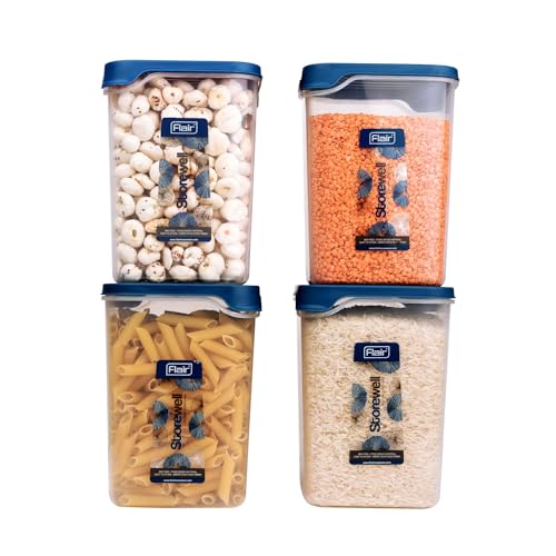 FLAIR Storewell Square Food Storage Containers Set of 4 (2400 ML)- Blue, Air Tight Containers for Kitchen Storage Ideal kitchen box for Rice, Atta and Grains, BPA-Free, Food Grade - Image 1