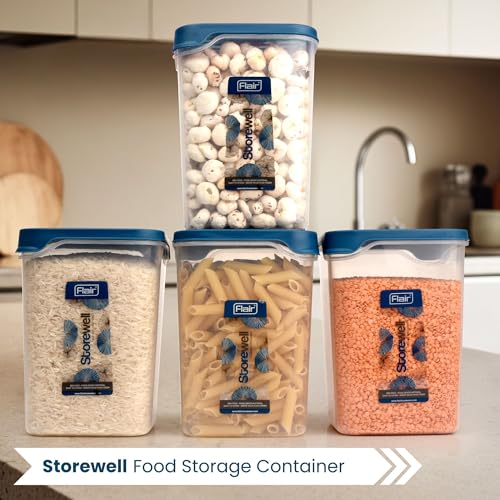 FLAIR Storewell Square Food Storage Containers Set of 4 (2400 ML)- Blue, Air Tight Containers for Kitchen Storage Ideal kitchen box for Rice, Atta and Grains, BPA-Free, Food Grade - Image 3