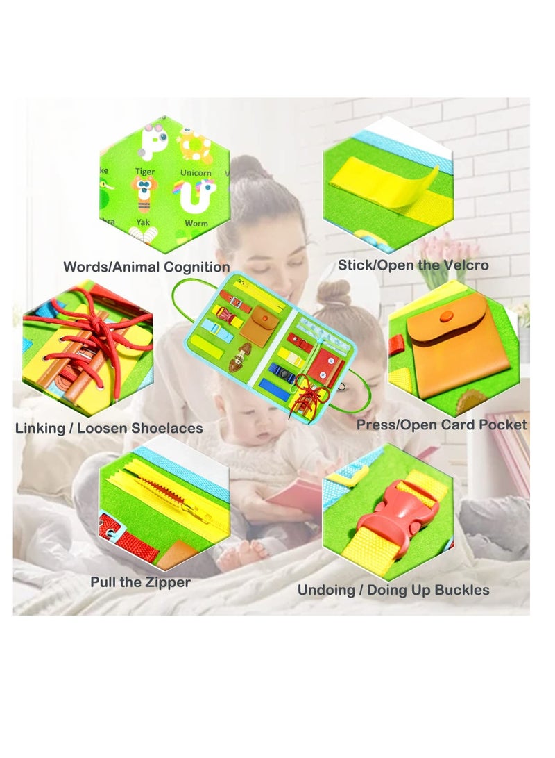 Busy Board for Toddlers, Toys for 1 2 3 4 Year Old Kids Sensory Toys for Autism with Alphabet Animals Preschool Basic Dress Skills Baby Busy Book Car Airplane Activities for Travel - Image 2