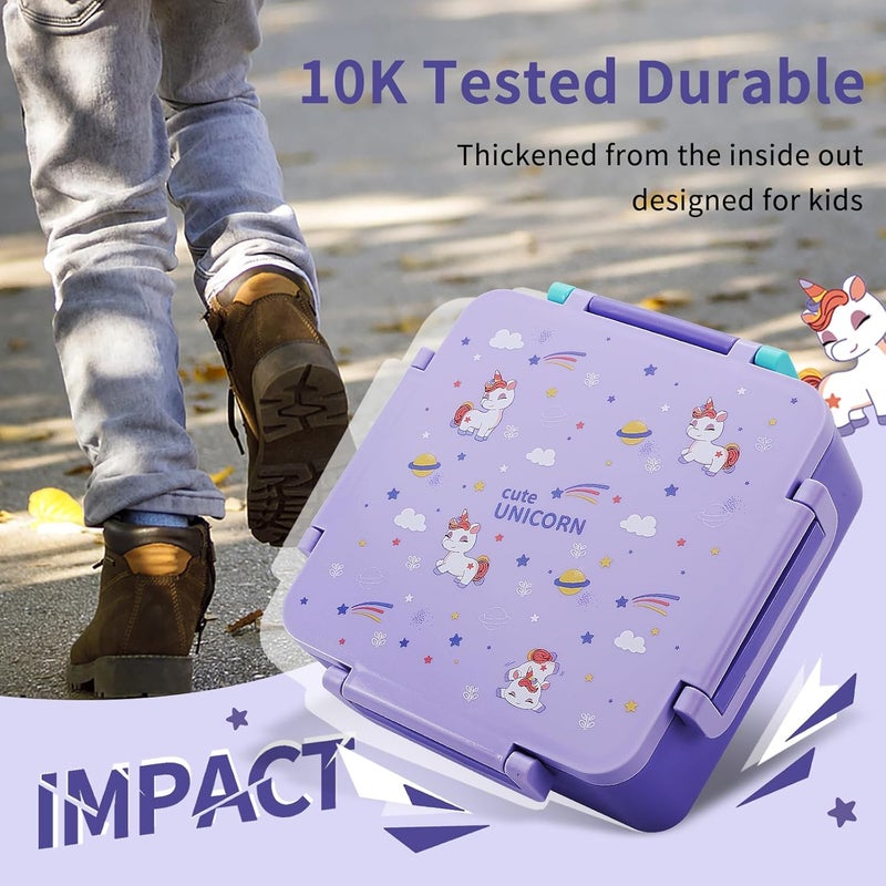 Norxely Bento Box for Kids with Thermos, [Large Capacity] Insulated Kids Lunch Box with 4 Compartment for Ages 3+, Drop-Proof & Dishwasher Safe Lunchbox Container Purple - Image 3