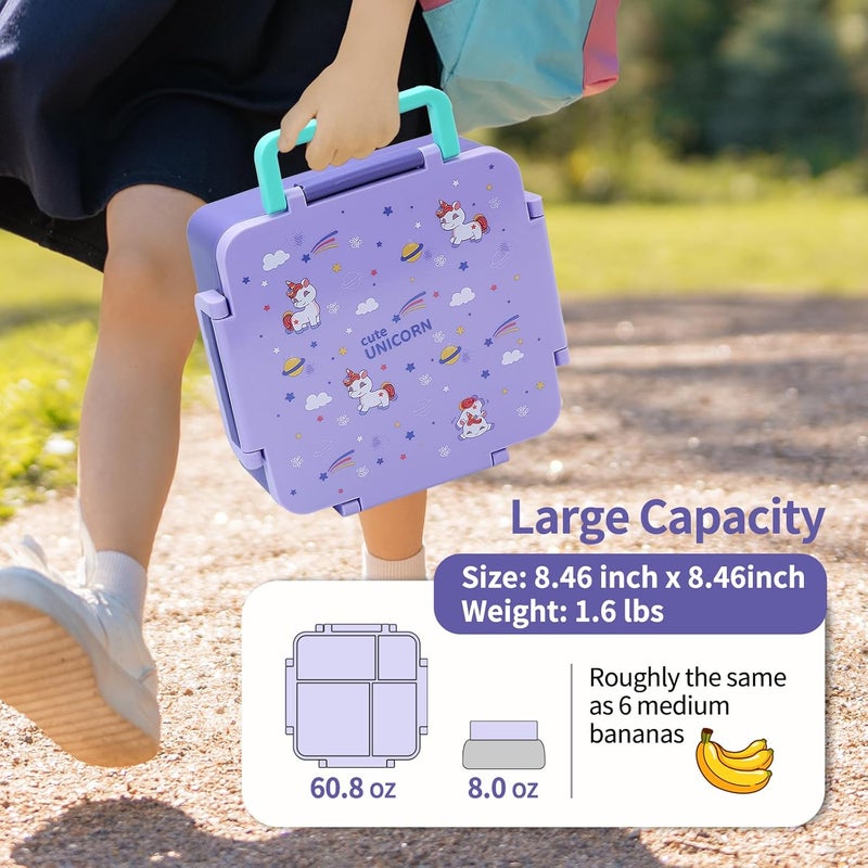 Norxely Bento Box for Kids with Thermos, [Large Capacity] Insulated Kids Lunch Box with 4 Compartment for Ages 3+, Drop-Proof & Dishwasher Safe Lunchbox Container Purple - Image 5