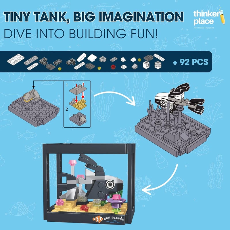 ThinkerPlace 8-in-1 Dream Ocean Fish Tank Flagtail (92 Pieces) | Learn About Marine Life | Building Block Set for Kids Age 6+ | STEM Educational Toy | Build, Collect & Create a Big Fish Tank - Image 2
