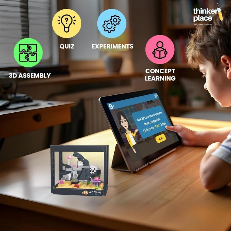 ThinkerPlace 8-in-1 Dream Ocean Fish Tank Flagtail (92 Pieces) | Learn About Marine Life | Building Block Set for Kids Age 6+ | STEM Educational Toy | Build, Collect & Create a Big Fish Tank - Image 3