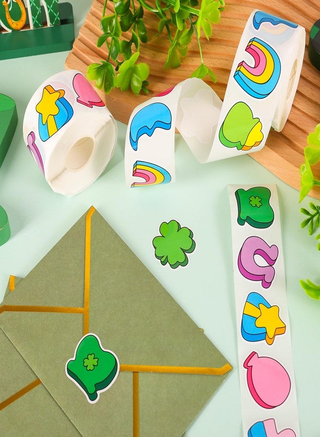 Whaline 1000 Pcs St. Patrick's Day Stickers Roll Lucky Charm Cartoon Shamrock Coin Horseshoe Self-Adhesive Decals for Scrapbook Journal Envelope Irish Holiday Decor, 12 Designs - Image 3