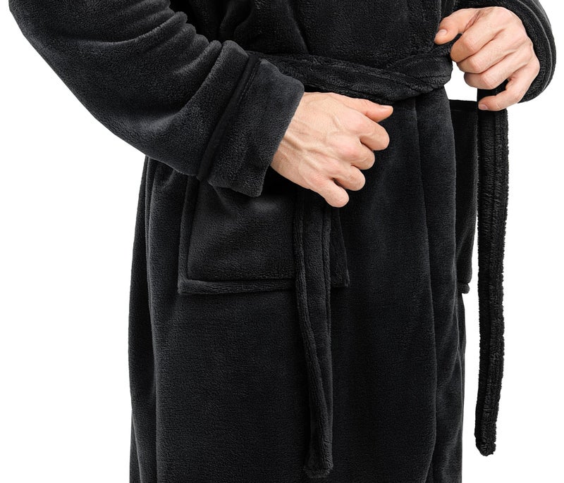 NY Threads روب رجال NY Threads، روب استحمام فخم من الفليس للرجال، روب سبا للرجال، XX-Large-3X-Large، أسود - Image 5