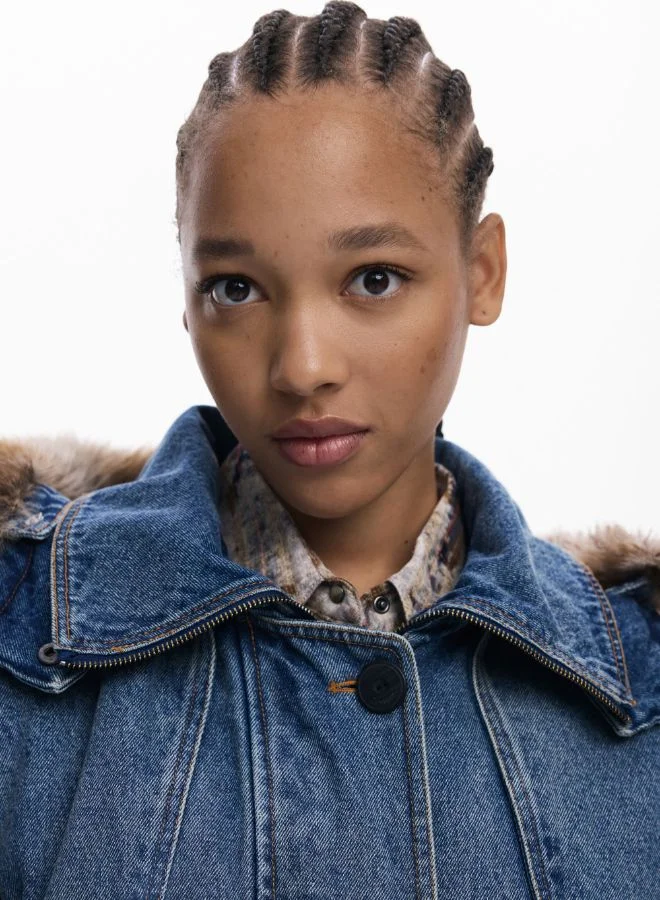 DESIGUAL Blue Fur-Trimmed Parka for Women | Best Price UAE