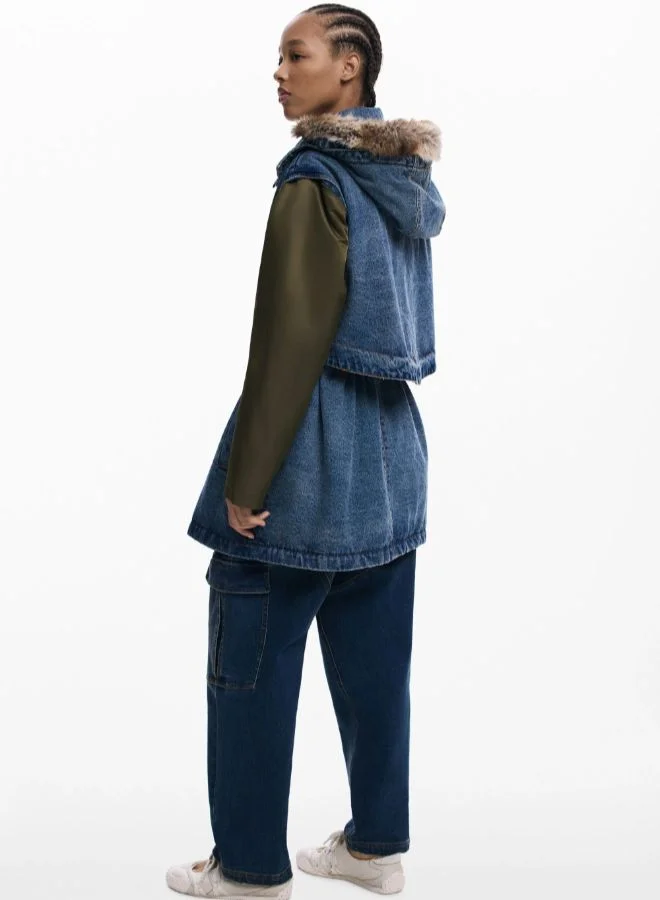 DESIGUAL Blue Fur-Trimmed Parka for Women | Best Price UAE