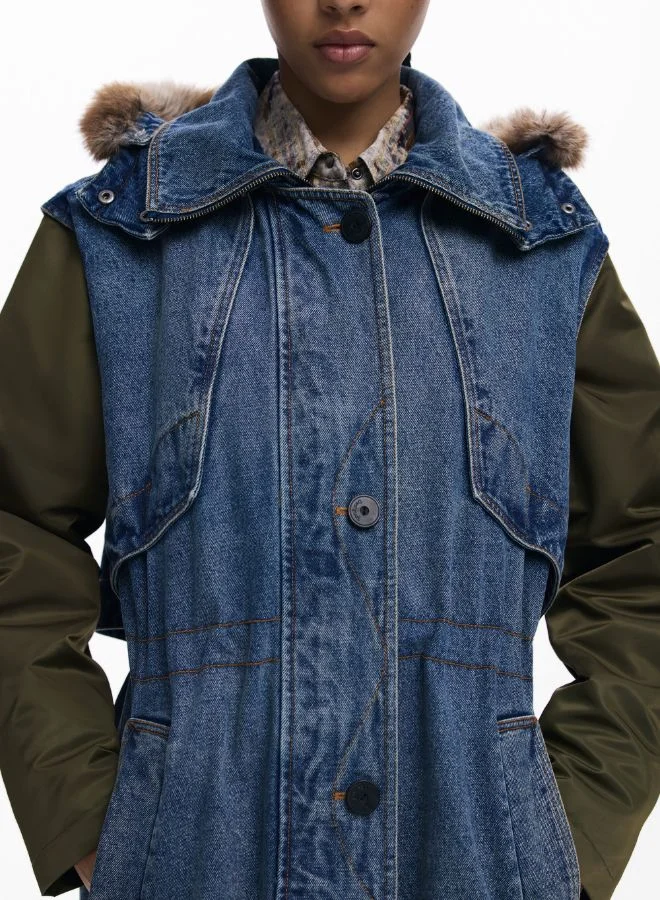 DESIGUAL Blue Fur-Trimmed Parka for Women | Best Price UAE
