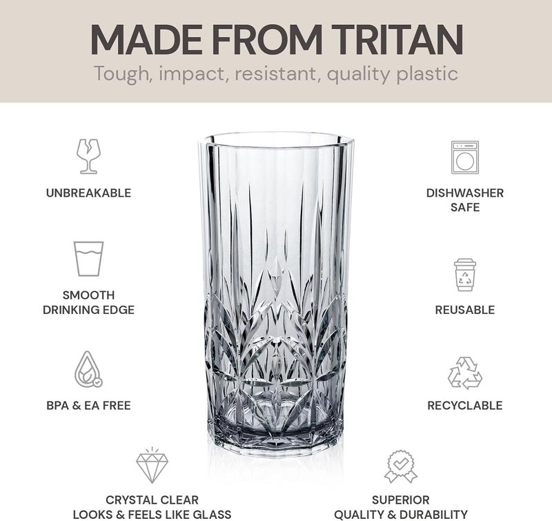 BELLAFORTE Shatterproof Tritan Tall Tumbler Set of 4, 18oz - Myrtle Beach Drinking Glasses - Unbreakable Plastic Glasses Drinking for Gift, Party, New Year - BPA Free - Dishwasher Safe - Smoke Gray - Image 2