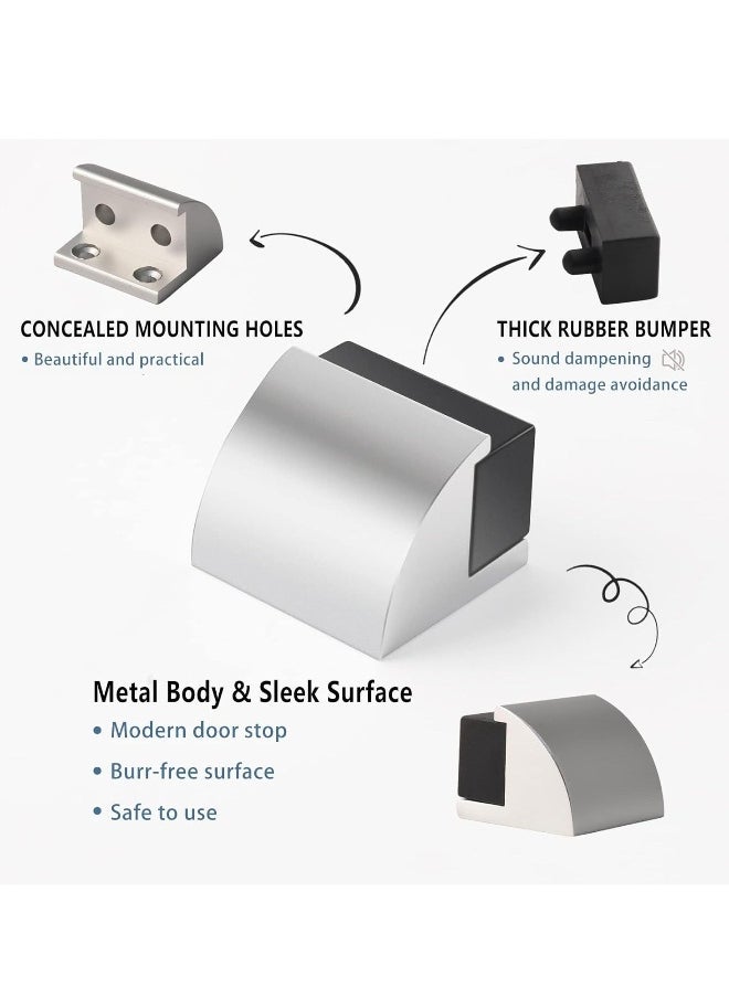 2 Packs Floor Mounted Door Stops Rubber Black Door Stop Modern Chrome Silver Door Stopper Solid Metal Doorstop Wall Protector with Bumper Buffer and Fixings  - Image 3
