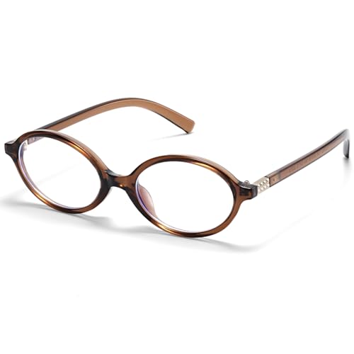 ViewJoy Retro Oval Blue Light Glasses for Women Fashion Computer Glasses, Bluelight Blocking Eyewear Brown Vintage Frame - Image 1