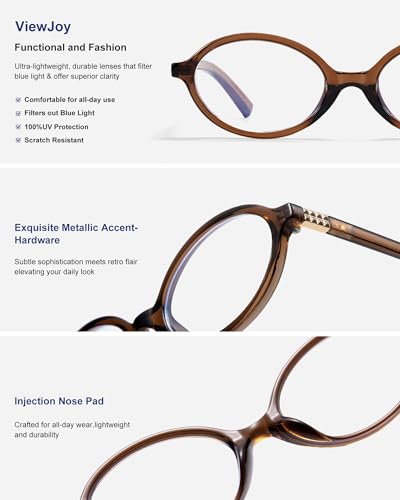 ViewJoy Retro Oval Blue Light Glasses for Women Fashion Computer Glasses, Bluelight Blocking Eyewear Brown Vintage Frame - Image 3