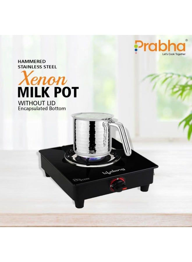 Prabha Stainless Steel Milk Pot with Handle 1L 2Pcs | Hammered Milk Boiler Glass Lid Steam Vent | Tea Container Water Boiling | Coffee/Milk Warmer, Even & Faster Heating | Induction & Gas Stove - Image 4