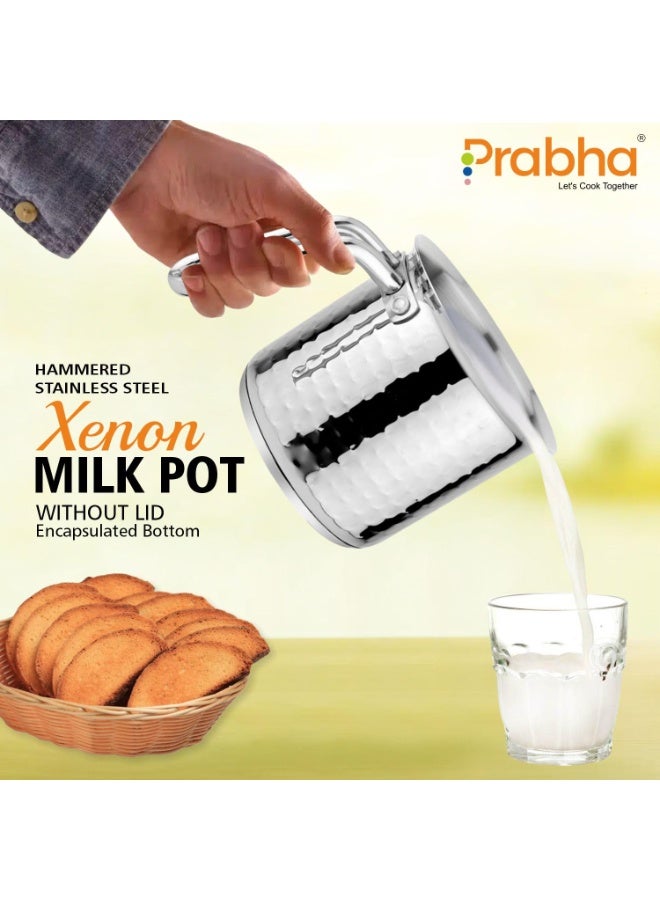 Prabha Stainless Steel Milk Pot with Handle 1L 2Pcs | Hammered Milk Boiler Glass Lid Steam Vent | Tea Container Water Boiling | Coffee/Milk Warmer, Even & Faster Heating | Induction & Gas Stove - Image 3