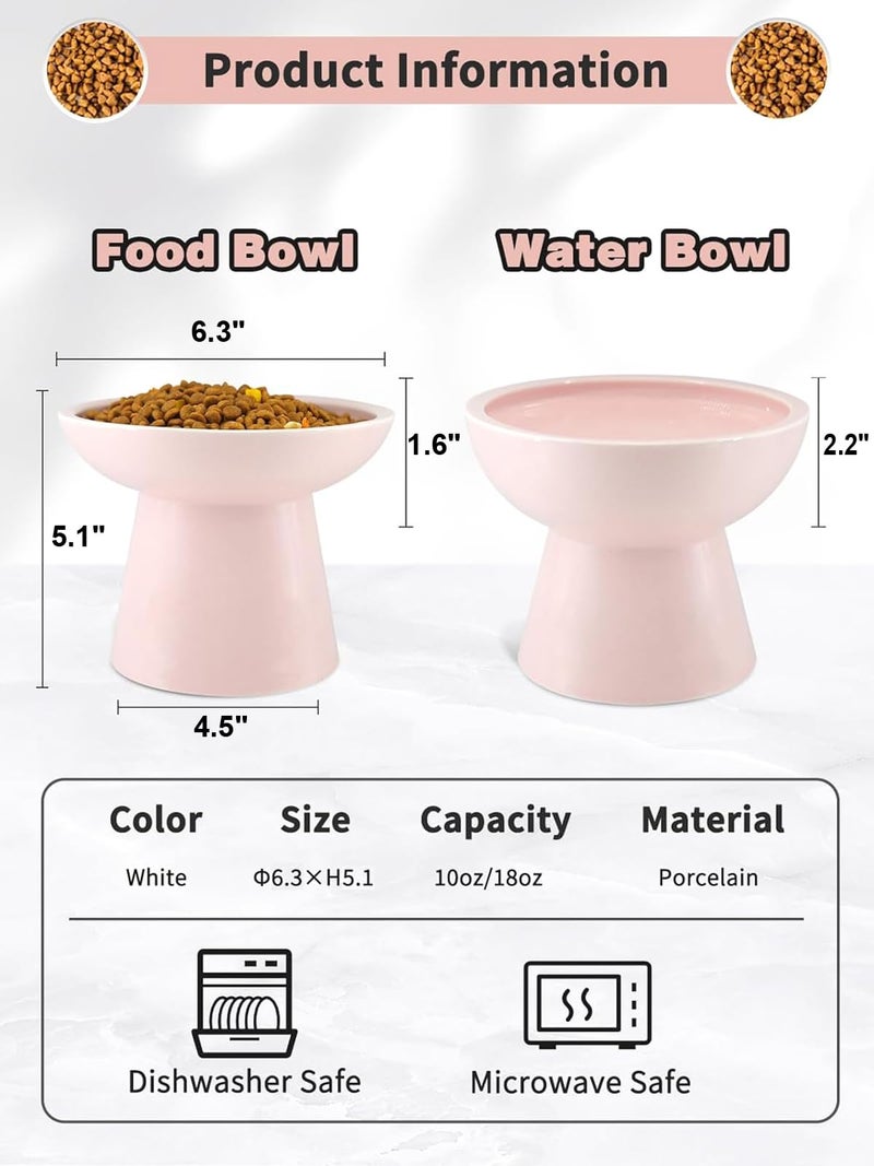 LoeJan Elevated Cat Food and Water Bowls Set, Extra Wide and Raised Ceramic Feeder, Anti-Vomit Whisker-Free Pressure Feeding Bowl for Kittens Adult Cats Small Dogs (Pink, Bowl Set) - Image 2