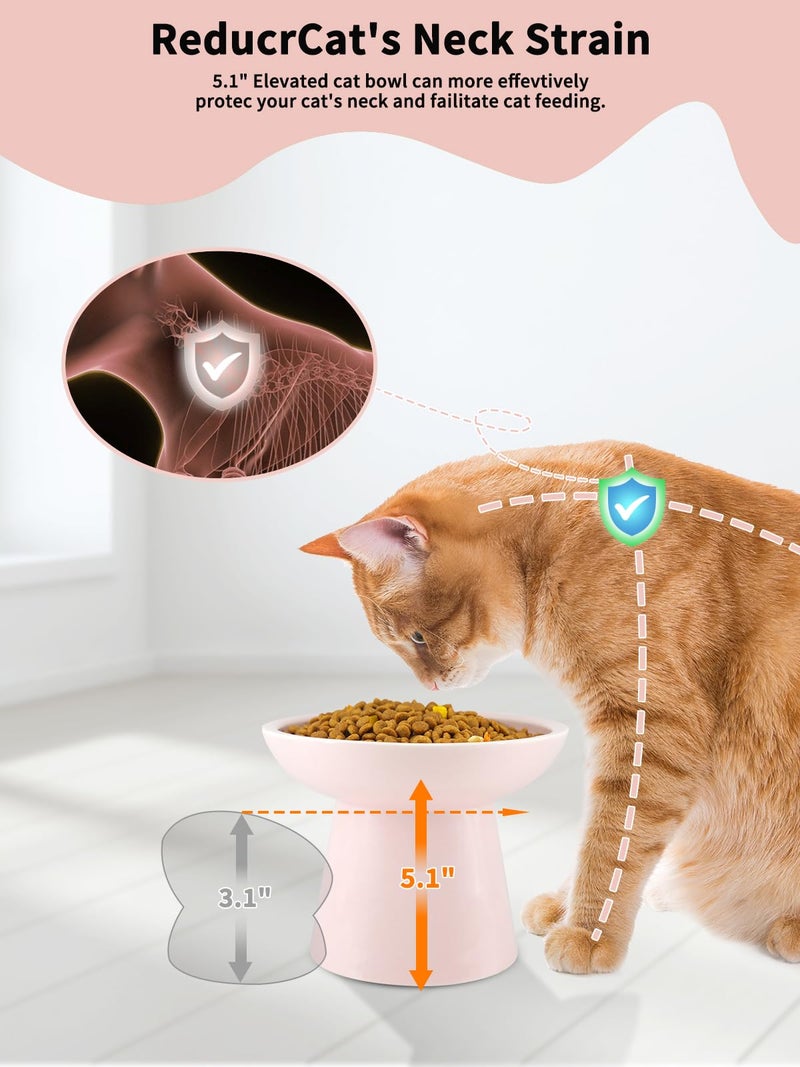 LoeJan Elevated Cat Food and Water Bowls Set, Extra Wide and Raised Ceramic Feeder, Anti-Vomit Whisker-Free Pressure Feeding Bowl for Kittens Adult Cats Small Dogs (Pink, Bowl Set) - Image 3