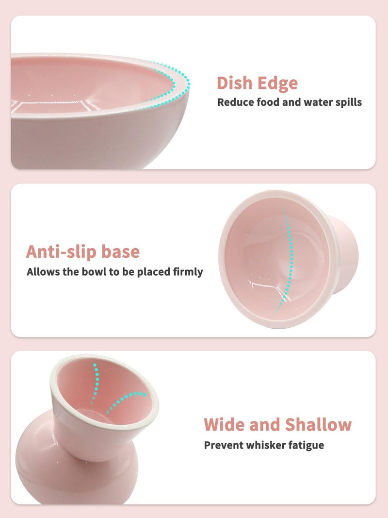 LoeJan Elevated Cat Food and Water Bowls Set, Extra Wide and Raised Ceramic Feeder, Anti-Vomit Whisker-Free Pressure Feeding Bowl for Kittens Adult Cats Small Dogs (Pink, Bowl Set) - Image 4